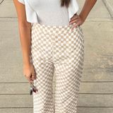 Mod Ref Tan And White Checkered Pants Photo 0