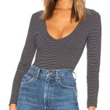 Revolve  Privacy Please Black and White Striped long sleeve Bodysuit Size Small Photo 0