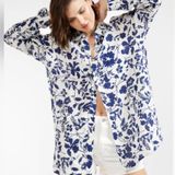 Outerknown Linen Sydney Oversized Relaxed Button Up Boyfriend Shirt Blue Floral Photo 0