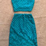 Teal Two Piece Crop Top / Skirt Set Blue Size XS Photo 0