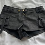 Edikted  Micro Leather Faux Cargo Shorts Washed Photo 0