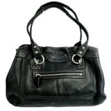 Coach Penelope Black Pebble Leather Leaf Zipper Medium Satchel Tote Bag Purse Photo 0