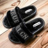 True Religion Fur Slide Sandals Kelly Embellished Faux Fur Black Size 8 NEW Photo 0