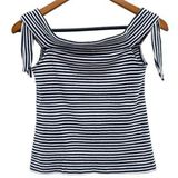 Mango Womens Striped Off The Shoulder Ribbed Cropped Bardot Top Photo 0