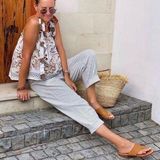 And Andrea 100% Cotton Striped Fishermans Pants Photo 0