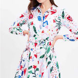 Loft  White Colorful Graffiti Tropical Rhythm Godet Shirt Dress Sz.12 Photo 0
