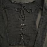 Ambiance Apparel Laced Up Long Sleeve Top Photo 0