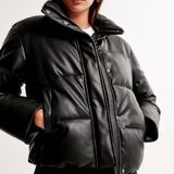Abercrombie & Fitch Black Leather Puffer Jacket Photo 0