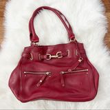Cole Haan Red Pebbled Leather Shoulder Tote Bag With Gold Trim Photo 0