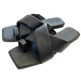 Open Edit  Sandals Womens Size 8.5 Black Edotto Slip On Flat Shoes Casual Photo 0