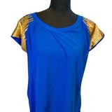 Fun & Flirt 3/20🦋 Royal Blue High Low Top with Sequin Shoulders Size Large Photo 0
