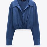 ZARA Flowy Cropped Blue Top Photo 0
