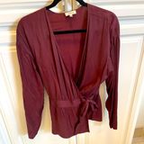 Aritzia Wilfred Burgandy Long Sleeve Wrap Top Photo 0