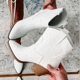 Forever Link Ivory Beaded Cowboy Ankle Boot Photo 0