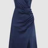 Cider Midnight Blue Wrap Slit Midi Dress Photo 0