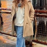 New York And Company Tan Wool Trench Coat Photo 0