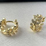 13mm Small CZ Leaf Hoop Earrings for Women Gold Photo 0