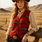 Pendleton Cambridge Dry Goods Wool Southwestern Geo Vest Red Zip Front Size Medium Photo 0