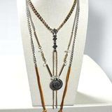 Free People Can't Stand The Rain Layered Necklace NWT Bohemian Charm Suede Chain Photo 0