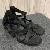 Eileen Fisher  Eva Black Leather Strappy Sandals Photo 0
