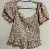 Be cool  Floral Puff Sleeve Blouse - Cream and Brown Photo 0