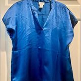 Nicole Miller  dark blue silky top - size large Photo 0