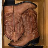 Old West Tan Leather Cowboy Boots Size 4.0 Photo 0