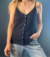Black Button-Up Ribbed Camisole Top size Large Photo 0