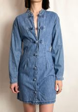 Guess vintage 90s blue chambray chinese knot button down long sleeve mini dress by Photo 0
