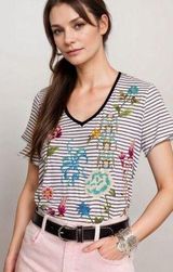 Johnny Was Sheri Everyday Striped Tee Size Medium Photo 0