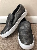 Metallic Zipper Slip On Sneakers Gold Size 6.5 Photo 0