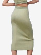 Zara Womens Ribbed Midi Skirt Size M Sage Green Cotton Blend Stretchy Photo 0
