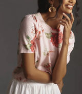 ANTHROPOLOGIE Mollie Floral Puff Sleeve Knit Top Pink Size Small Photo 0