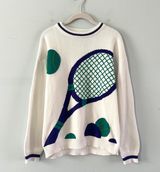 Vintage Quantum Sport Tennis Racket White Retro Crewneck Sweater Photo 0