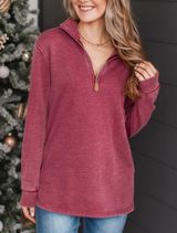 Boutique Red Quarter Zip Fleece Pullover Photo 0