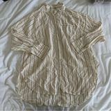 aerie Linen Striped Button Up Shirt Photo 0