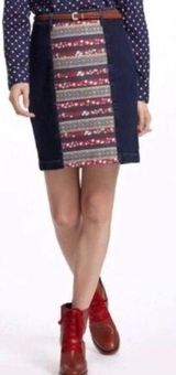 Holding Horses Anthropologie  27 Western Patchwork Denim Jean Skirt Knee Length Photo 0