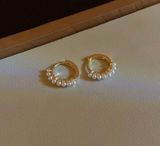 White Pearl Small Gold Hoop Earrings for Women Photo 0
