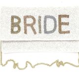 Beaded BRIDE Clutch with Gold Chain White Photo 0