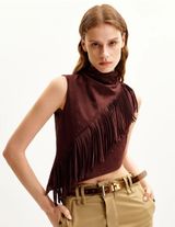 Asymmetrical Suede Fringe Top Photo 0