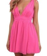 LUCY IN THE SKY Chiffon Ysabel Grecian Deep V Goddess Mini Dress Hot Pink - M Photo 0