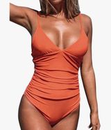CUPSHE Women's V Neck One Piece Swimsuit Low Back Bathing Suit Size Medium Photo 0