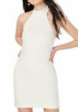 Teeze Me Cocktail Dress Cream Halter Mini Bodycon Photo 0