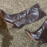 EXPRESS  Brown Knee High Heeled Wide Legged Boots Size 7 Photo 0