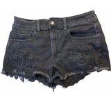 American Eagle Jean Shorts Frayed Black Lace Cut-off Super Super Stretch Sz 6 Photo 0