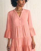 Faherty Coral Button Up Tiered Dress   Photo 0
