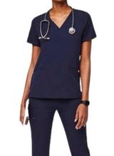 Figs Technical Collection Casma 3 pocket V Neck Scrub Top Blue Small Photo 0