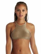 Vitamin A  Cozumel High Neck Halter Bikini Top Gold Shimmer Metallic Revolve S Photo 0