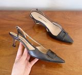 Manolo Blahnik • Y2K olive green pointed toe pumps slingback buckle kitten heel Photo 0