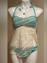 Lucky Brand 1990 Turquoise and Cream Fish Net Mesh Bikini Set Sz SP. Photo 0